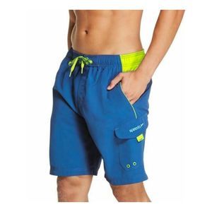 SPEEDO Mens Blue Drawstring Lined Color Block Shorts S
